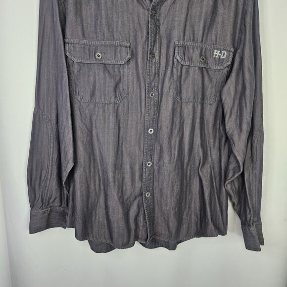 Harley-Davidson Shirt Men's XL Gray Long Sleeve Button Up Collared Pockets Logo - Picture 3 of 9
